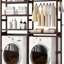 Over The Washer and Dryer Storage Shelf Bamboo,5 Tiers Laundry Room Drying Rack with Adjustable Shelves and 4 Hooks,Space Saver Organizer for Hanging Clothes and Towels (Brown)