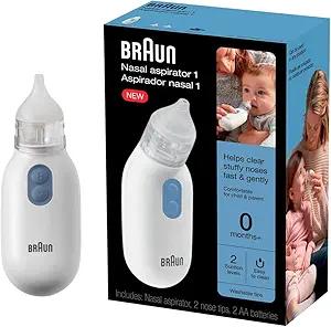 Braun Electric Nasal Aspirator  Mucus Remover, Blocked Nose Relief for Newborn, Baby and Toddler, Electric Suction Power, 2 Suction Levels, 2 Nose Tip Sizes, Dishwasher Safe, FSA and HSA Eligible
