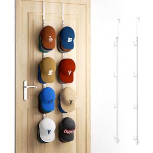 HapiRm Over Door Hat Rack - 2 Packs Hat Organizer with 8 Hooks Design, Hanging Baseball Cap Organizer Storage Holds Up to 40 Caps for Door, Bedroom, Closet (White)
