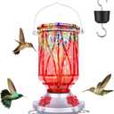 Hummingbird Feeders for Outdoors with Ant Moat, Hand Blown Glass Hummingbird Feeder, 4 Feeding Ports with Perch, Outdoor Garden Dcor, 15 OZ, Red, Gifts for Mom Wife Dad Men Women