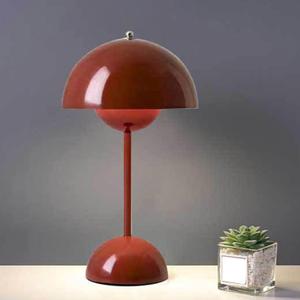 Flowerpot Lamp Modern Flower Bud 12" Cordless Touch Dimmable 2600mAh Rechargeable Desk Lamps Nordic Minimalist Mushroom Lamps Retro Nightstand Bedside Lamp for Bedroom Living Room (Red)