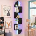 Waipfaru Corner Shelf, 5 Tier Bookshelf with LED Light, Corner Shelf Wall Mounted, Floating Shelves for Wall, Display Stand for Bedroom, Living Room, Bathroom, Home, Office, Black