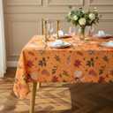 Thanksgiving Waterproof Tablecloth  Fall Harvest Pumpkins, Maple Leaves & Berries Print  Autumn Rectangle Table Cover for Dining or Party, Brown, W60 x L120 in