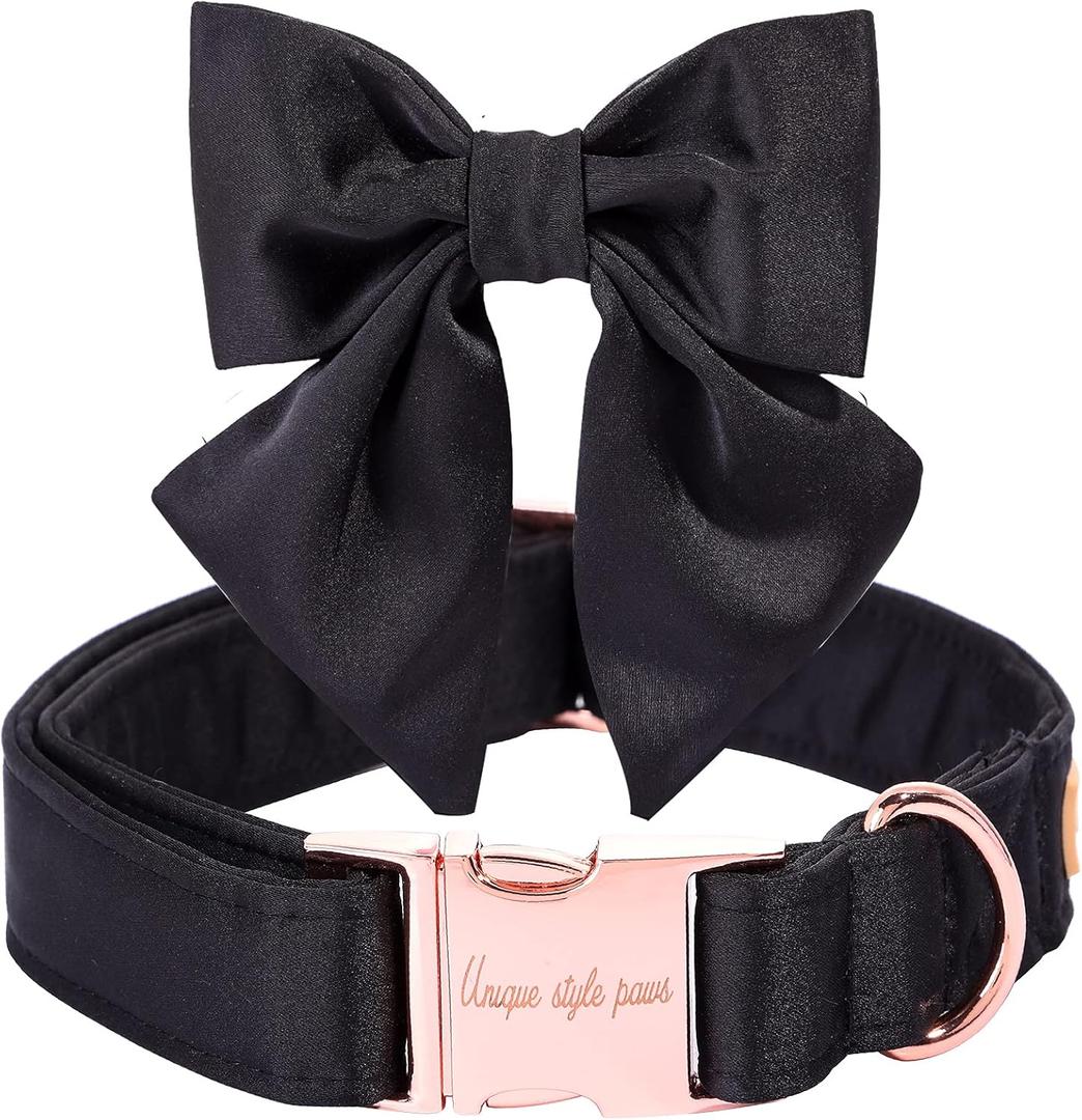 Unique Style Paws Silk Black Color Adjustable Durable Wedding Bow Tie Collar for X-Large Dogs