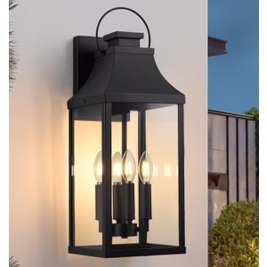 tewei 22'' Large Outdoor Wall Light, Porch Light Outdoor Wall Sconce Lantern, 4-Light Modern Black Exterior Lighting Fixture Wall Mount, Outside Light for House Garage, 1-Pack