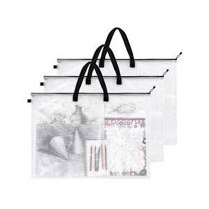 Cunno 3 Pieces Art Portfolio Case 24 x 36 Inch Large Art Storage Bag Portfolio Case Poster Storage Bag with Zipper and Handle Clear Organizer Folder for Back School Large Paintings Artwork (Black)