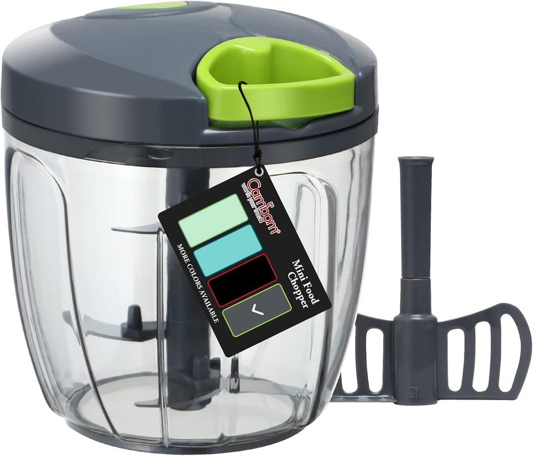 Cambom Manual Food Chopper Vegetable Cutter, Hand String Vegetable Chopper Onions Cutter for Vegetable Fruits Nuts BPA Free Food Safe Material, 900ml Grey (Gray)