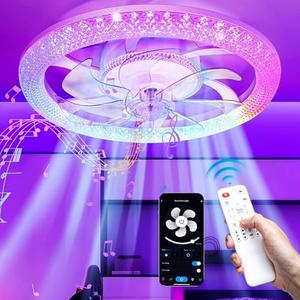 20” Low Profile Ceiling Fans with Light and Remote, 2 in 1 LED Ventilador De Techo with Voice/APP Control, Modern RGB+CCT Dimmable Flush Mount Smart Bluetooth Abanico De Techo for Bedroom, Living Room