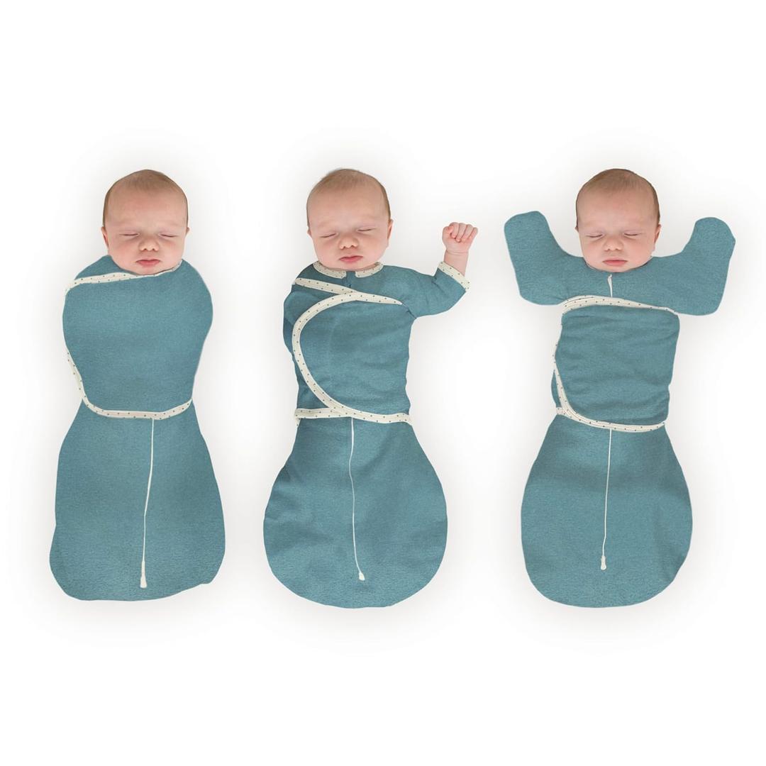 SwaddleDesigns 6-Way Omni Swaddle Sack, Arms Up Swaddle for Newborn, More Options to Calm Startle Reflex, Improves Sleep, 12-18 lbs, Heathered Teal