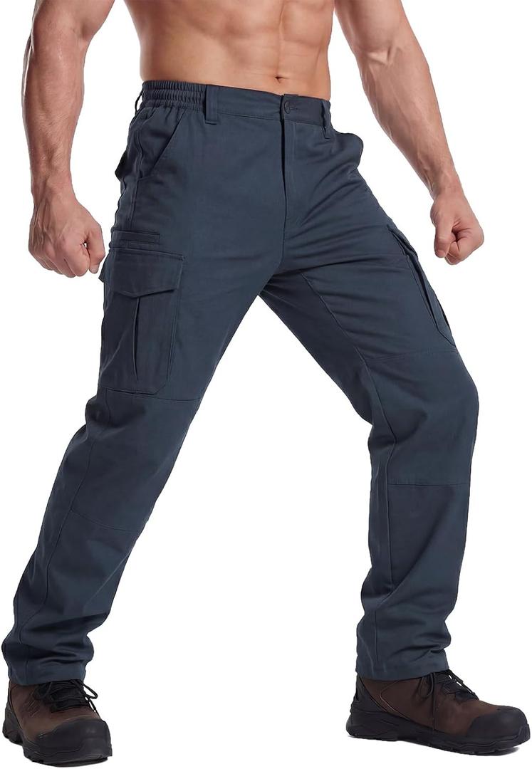 LOOGU Men's Water Resistant Tactical Pants, Ripstop Cargo Pants with Multi-Pockets Hiking Work Outdoor (30W x 30L, Navy)