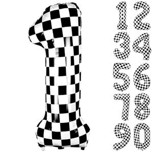 40 Inch Checkered Number 1 Balloon, Black and White Racing Number 1 Balloon, Big Large Foil Helium Number Balloons for Birthday Party Supplies