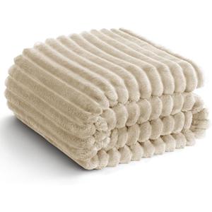 Soft Linen King Size Blanket for Bed - 300GSM Cozy Warm Bedding Fleece Blanket for women, Cute Large Lightweight Sofa Couch Cover Bed Blankets for Her Him, Home Room Decor, Linen, 108x90 Inches