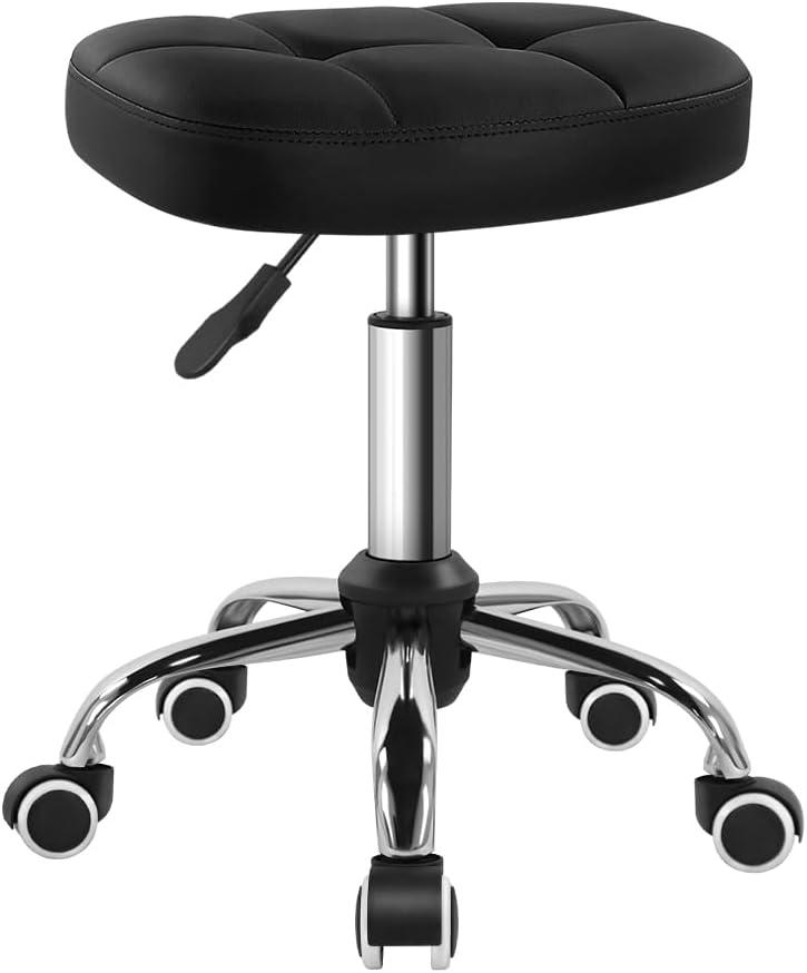 Black Minimalist Swivel Stool with Wheel Perfect for Work SPA Shop Massage Height-Adjustable and Cost-Effective Rolling Stool Chair with Square Seat