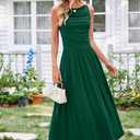 Newshows Women 2025 Summer Maxi Dresses Vacation Ruched Boat Neck Tank Flowy Elegant Party Long Formal Dress Pockets (Green, S)