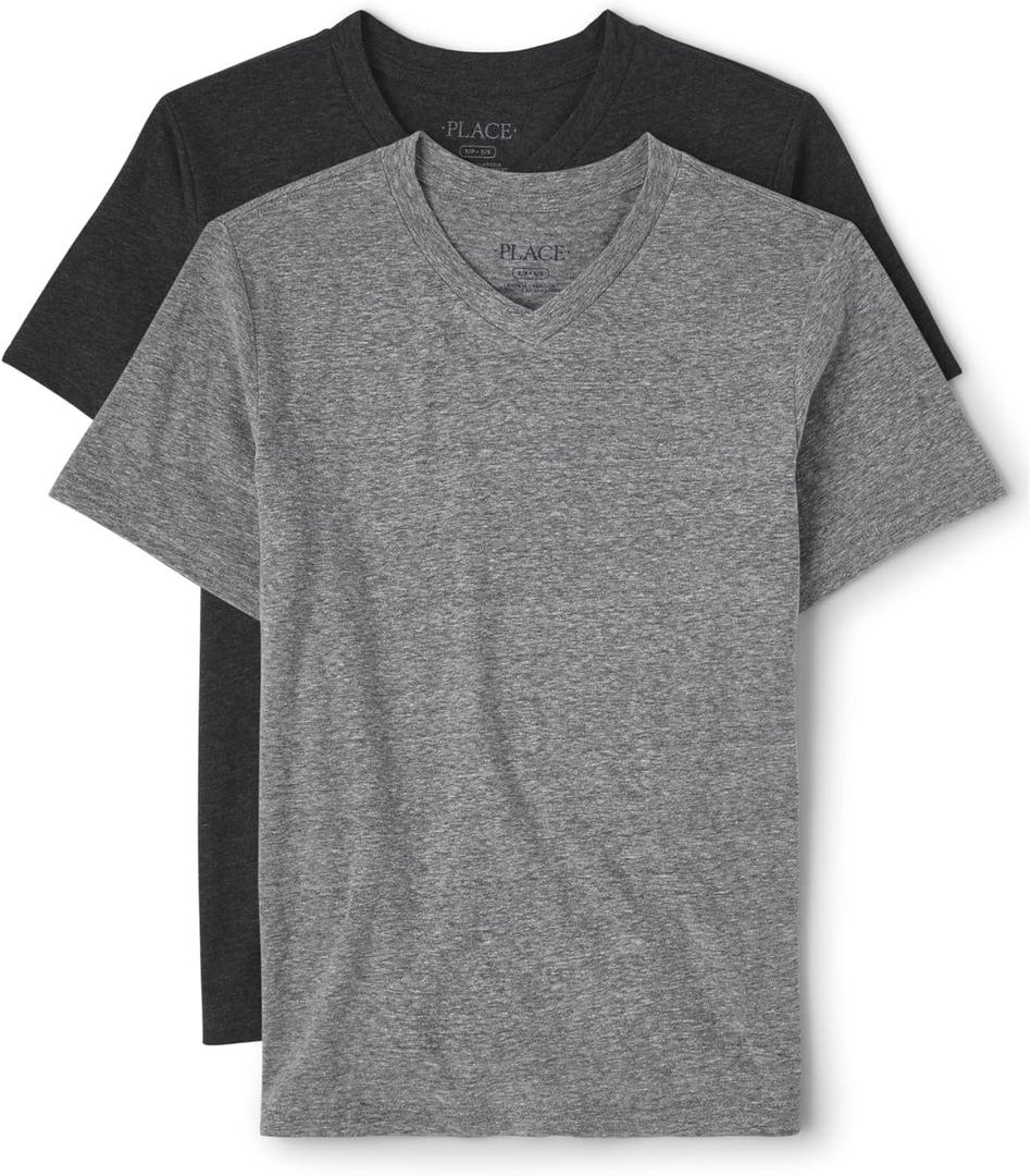 The Children's Place Boys' Basic V Neck T-Shirt 2 Pack (Gray, M)