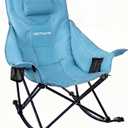 Oversized Rocking Camping Chair for Adults with Headrest, Portable Rocking Chair with Cup Holder, Side Pocket & Carry Bag, 400 lbs Heavy Duty Outdoor Rocker Chair for Camp, Patio, Blue