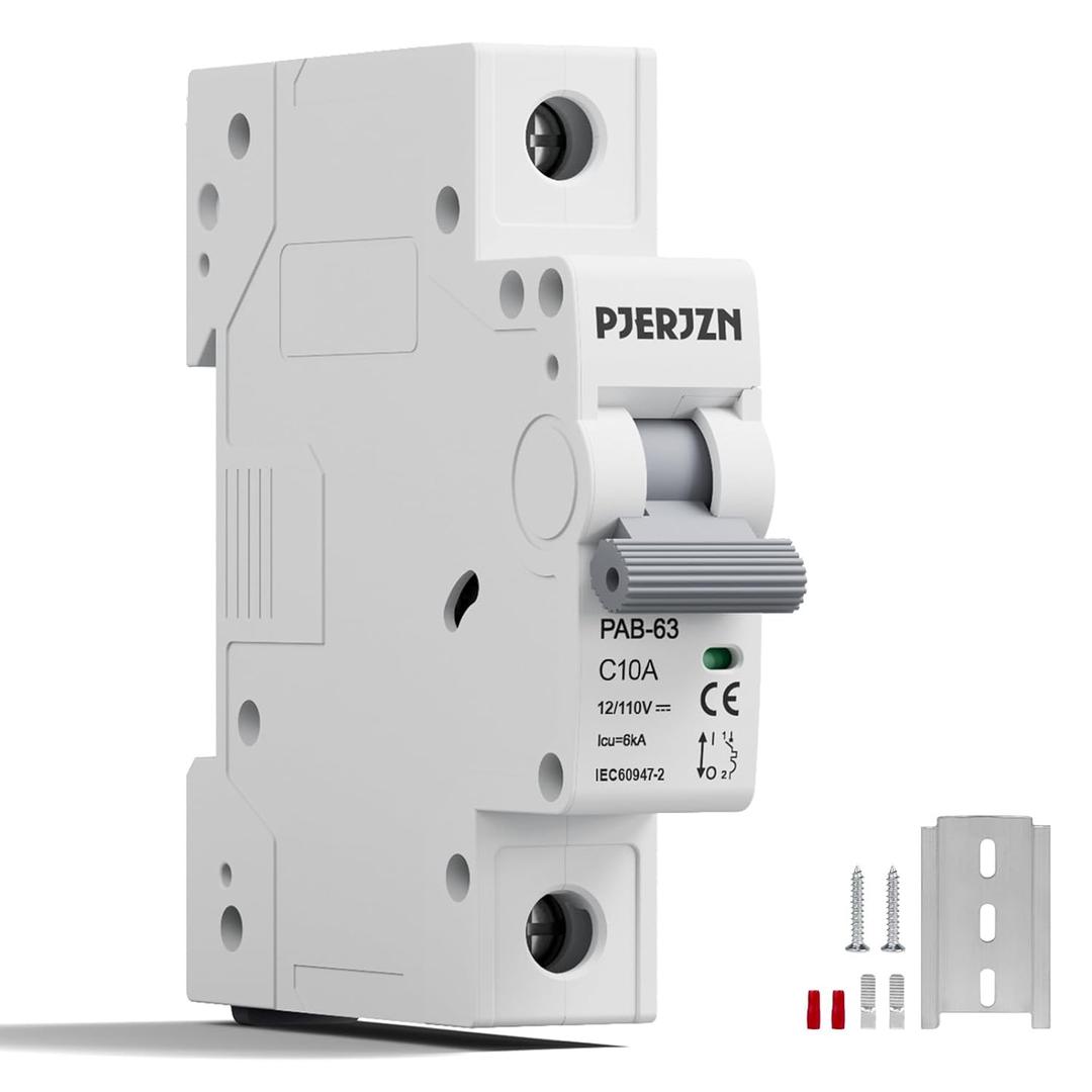 12-110V DC Circuit Breaker Solar 10Amps 1P Miniature Circuit Breaker Solar DIN Rail Mount Thermal Magnetic Trip Solar PV Isolator Solar Panel for Photovoltaic Systems