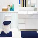 Hosuly 4 Pcs Bathroom Shower Curtain Set with Non Slip Rugs, Toilet Lid Cover and Bath Mat, Waterproof Bathroom Curtains with 12 Hooks Shower Set for Solid Color Bathroom Decor (Blue)