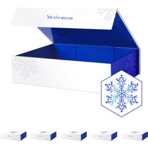 PACKHOME 6 Christmas Gift Boxes 13x9.7x3.4 Inches, Large Gift Boxes with Lids, Sturdy Shirt Boxes with Magnetic Lids for Wrapping Gifts (Blue Snowflake Pattern)
