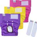UNIPUP Reusable Female Dog Diapers Period Panties Washable Puppy Pee Pads with Adjustable Strap for Large Dogs in Heat and Incontinence, Large  (Black, Purple, Pink)