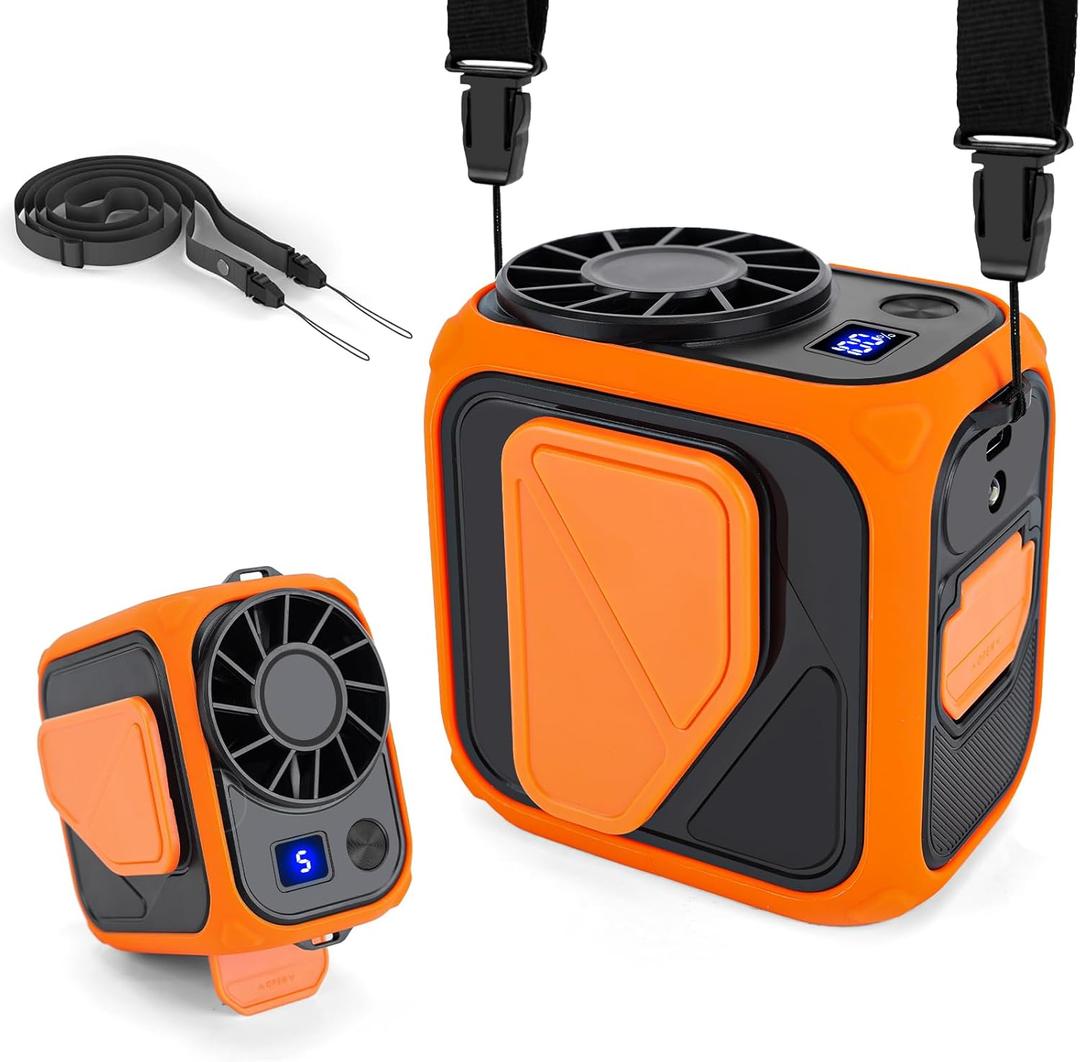 Stronger Airflow Portable Waist Fan Rechargeable 10000 mAh, 5 Speeds Max 18H Cooling, Battery Powered Personal Wearable Clip on Belt Shirt Fans, Neck Fan,Small Desk Fan for Outdoor Work,Travel (1P, Orange)