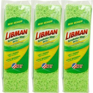 Libman Scrubster Mop Refill Pack, Three #3105 Refills Extra-Absorbent, Cellulose Coated Sponge Replacement Heads for The Libman Scrubster Mop, 3 Pack
