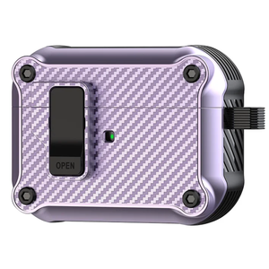 For Apple AirPods Pro 2 Carbon Fiber Texture Earphone Case Earbud TPU Cover with Magnetic Auto Lock - Purple