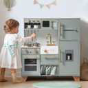 ROBUD Play Kitchen Set, Wooden Play Kitchen with Ice Maker, Fridge, Coffee Machine, Oven, Dishwasher, Microwave, Kitchen Accessories, Toy Kitchen Gift for Boys Girls, 3+, 31.3 x 11.6 x 34.7 inches