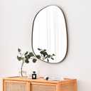 ELEHUME Asymmetrical Mirror for Wall Decor 21"*27", Modern Brass Framed Wall Mirror for Living Room Bathroom Bedroom Entryway ELE-STOU-0065G