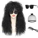 Adequate Women’s 80s Rocker Mullet Wig Halloween Costume Wig Long Curly Black Party Funny Wig (Black)