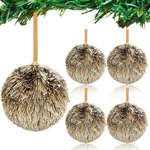 Syhood 4 Pcs Large Champagne Gold Christmas Balls Glitter 4 Inch Big Christmas Ornaments Silk Tubing Shatterproof Hanging Balls for Xmas Tree Party Holiday Indoor Outdoor Home Decor