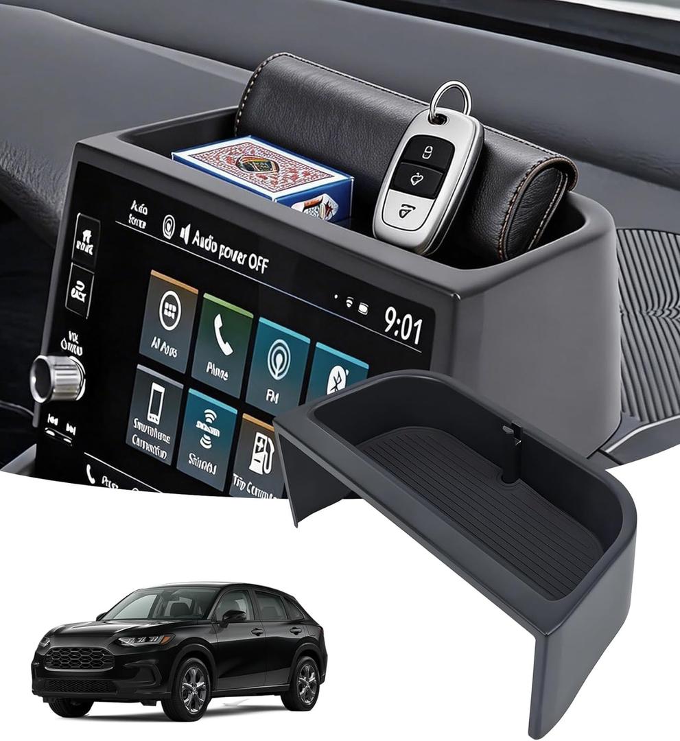 Dashboard Storage Tray Dash Organizer for Honda HRV 2026 2025 2024 2023 (Fits for 7 Inch & 9 Inch Screen) Interior Accessories Center Console Behind Screen Storage Box for 2023-2026 HR-V, Black