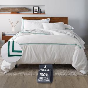 Ella Jayne Duvet Cover King 100% Cotton Percale Soft Set Dark Green 3 Pcs | King Duvet Cover | Soft Cotton Percale | 106 x 90 Inch Cover | Includes 2 Matching Pillow Shams | Dark Green Design