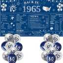 Navy Blue Silver 60th Birthday Decorations for Men or Women Large 60th Birthday Banner and Balloons, Back in 1965 Birthday Backdrop, 60 Year Old Birthday Anniversary Party Decor Supplies