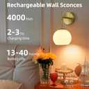 Battery Operated Wall Sconces Set of 2, Rechargeable Wall Lights with Milk Glass Shade, 12 RGB and 3CCT Dimmable, Wireless Wall Lamps with Remote for Bedroom Living Room Hallway, Gold