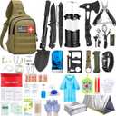 Survival Kit, First Aid Kit Survival Gear and Supplies Emergency Kit with Bug Out Bag Tactical Military Grade Molle IFAK for Camping, Earthquake, Hiking, Hunting, Gifts for Men Dad (Khaki)