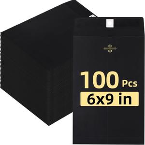 100 Pcs 6 x 9 Manilla Envelopes Black Clasp Kraft Catalog Envelope with Clasps Closure for Storing Mailing 28 lb Kraft Paper for Office Document Business School