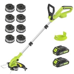 Electric String Trimmer Cordless with 2x2.0Ah Battery, 20V Weed Wacker Weed Eater with Charger, 12-inch Lawn Mover & Edger Lawn Tool, Powered Grass Trimmer Spool Line for Yard, Garden, Foldable Shaft