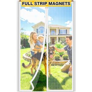 HOFUDON Upgraded Magnetic Screen Door Mesh, Full Strip Magnets, Heavy Duty Fiberglass Mesh, Door Screen Magnetic Closure for Single Door Size 38 x 82 Inch, Screen Door Size 40 x 84 Inch White