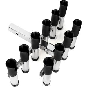 Adjustable Fishing Rod Holder for Truck 2" Hitch Receivers  Holds 6-10 Rods, 3 Angles, Quick Release, Anti-Shake Elastic Straps, Stainless Steel Fishing Pole Holder for Truck