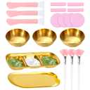 23 Pcs Esthetician Facial Supplies Tools Set, DIY Skincare Kit Include 3 Gold Facial Bowls, 1 Serving Tray, 1pc 3-Compartment Serving Tray, 3 Facial Fan Brushes 3 Face Mask Brush 12 Sponge Compressed