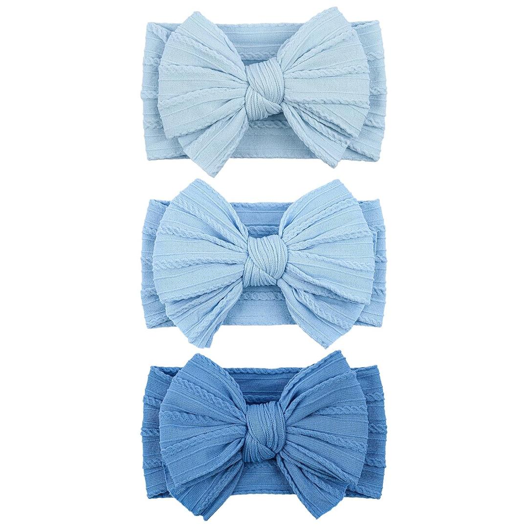 LemonSpace Handmade Baby Girls Headbands Soft Stretchy Nylon Hair Bands Hair Accessories with Bows for Newborn Baby Girls Infant Toddlers Kids(Blue color mix)