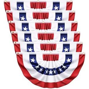 6 Pack USA Pleated Bunting Fan Flags, 1.5x3 Ft USA Patriotic Half Fan Banner American Flag Decoration Bunting for Outside Red White and Blue Decor Memorial Day Independence Day 4th of july Decorations