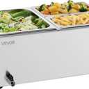 VEVOR 3-Pan Commercial Food Warmer, 24QT Electric Steam Table, 1200W Professional Countertop Stainless Steel Buffet Bain Marie with 86-185F Temp Control for Catering and Restaurants, Silver