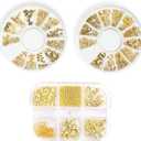 3 x 3 Boxes Gold Nail Charms with Gold Star, Moon, and Rose Charms for Nails - Includes Gold Beads and Chain