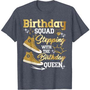 Birthday Squad Shoes Stepping with The Birthday Queen Party T-Shirt (Gray, XXL)