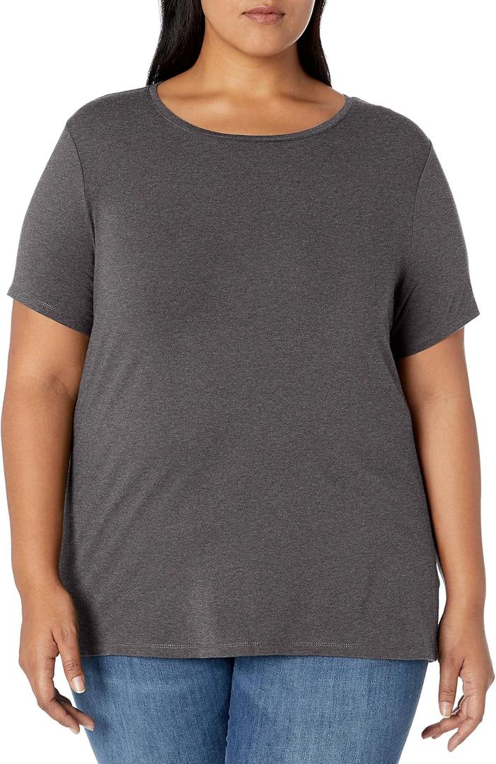 Amazon Essentials Women's Short-Sleeve Crewneck T-Shirt, Charcoal Heather, 2X