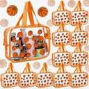 Kacctyen 12 Pcs Basketball Large Clear Toiletry Cosmetic Makeup Bag with Zipper and Handle Cheer Snack Bag Bulk for Team 12 x 9 x 4 Gift Bags Tote Pouch Cheerleading Teammates Party Supplies(Orange)