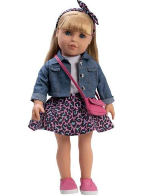 Gift Boutique 18 Inch Girl Doll, Fashion Doll with Fine Blond Long Hair, Blue Eyes, Floral Outfit, Denim Jacket, Sandals, Boots, Hair Bow, Handbag