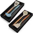 Bamboo Kitchen Drawer Organizer - Set of 2, Stackable Utensil Organizers, Wooden Storage Box Tray for Cabinet, Pantry, Bathroom Countertop, Multi-use Organization and Storage (Black) (15 x 6 x 2 Inch)